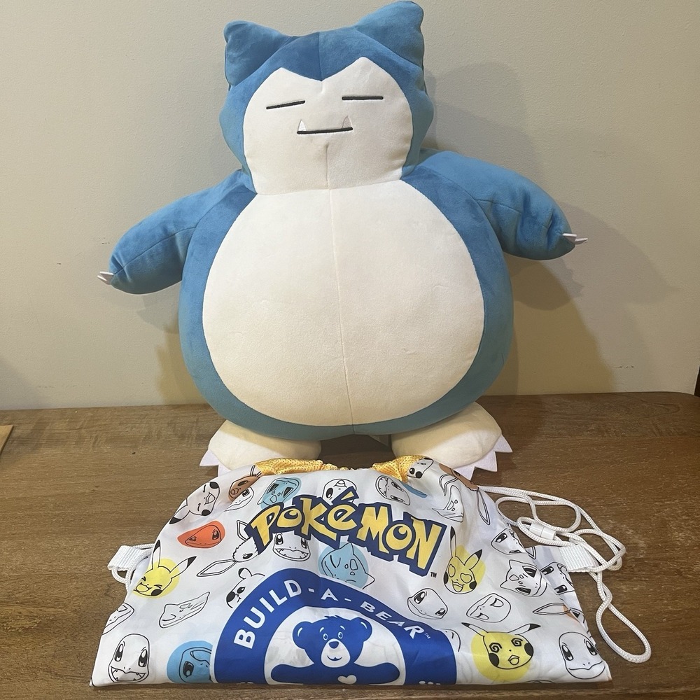 Pokémon Snorlax 18" Plush + Build A Bear Pokemon Drawstring Backpack Bag Bundle